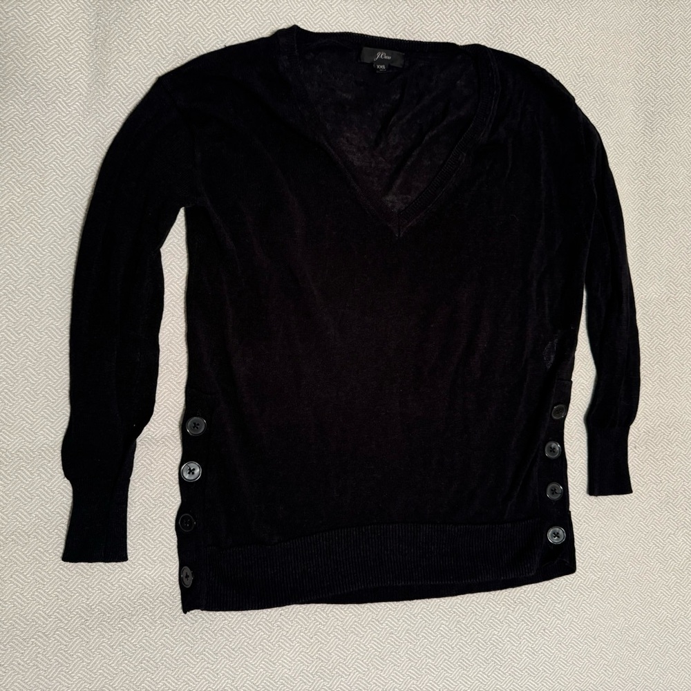 XXS Jcrew black linen/viscose V neck sweater